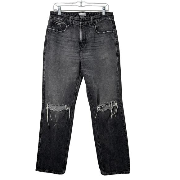 Good American Darted Distressed High Waist Black Straight Jeans 8/29 - Picture 1 of 12